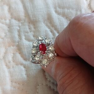 Elegant Silver and Red Gemstone Ring